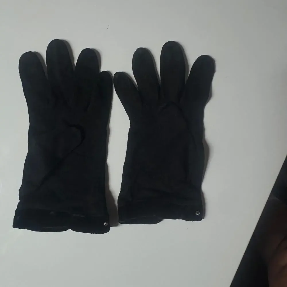 Vintage Black Dress Gloves Rayon Rhinestone Detail at Wrist Size 8 1/2